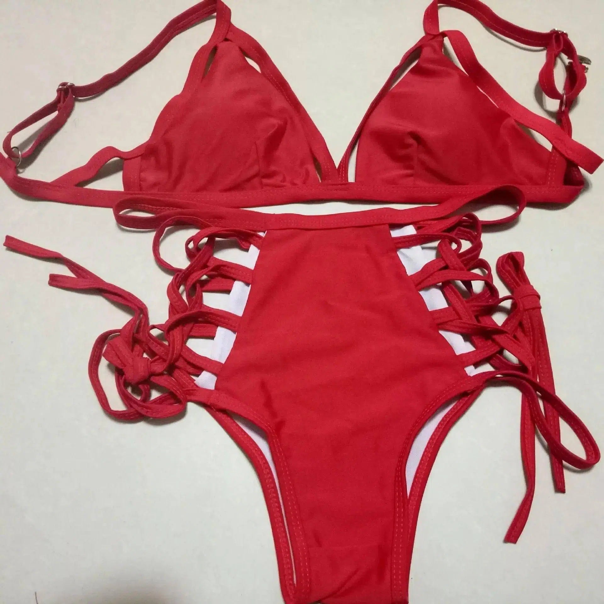 Sexy strap bikini split swimsuit-Red-6