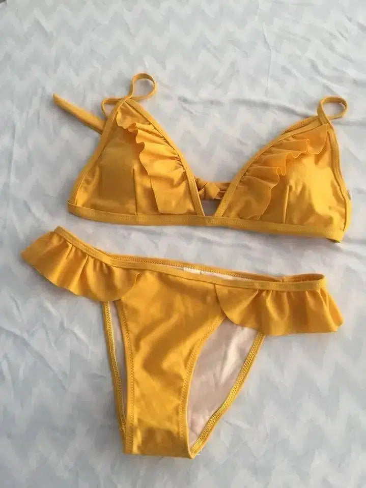 Sexy Swimwear bikinis ladies flounced suit spot-Yellow-6