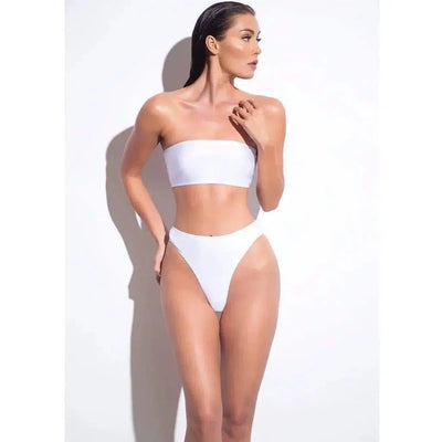 Two-Piece Breast Wrap Swimsuit Bikini Set Tube Top Set-White-9