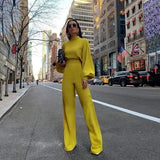 Wide-Leg Pants Solid Color High-Neck Halter-Yellow-1