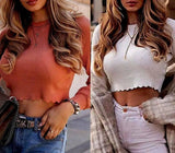 Sexy Women Plain Basic Stretch T- Shirts Crop Top Sweater-3