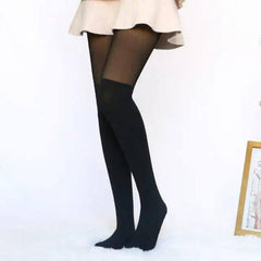 Sexy Women Tights Over Knee Double Stripe Sheer Black-B-3