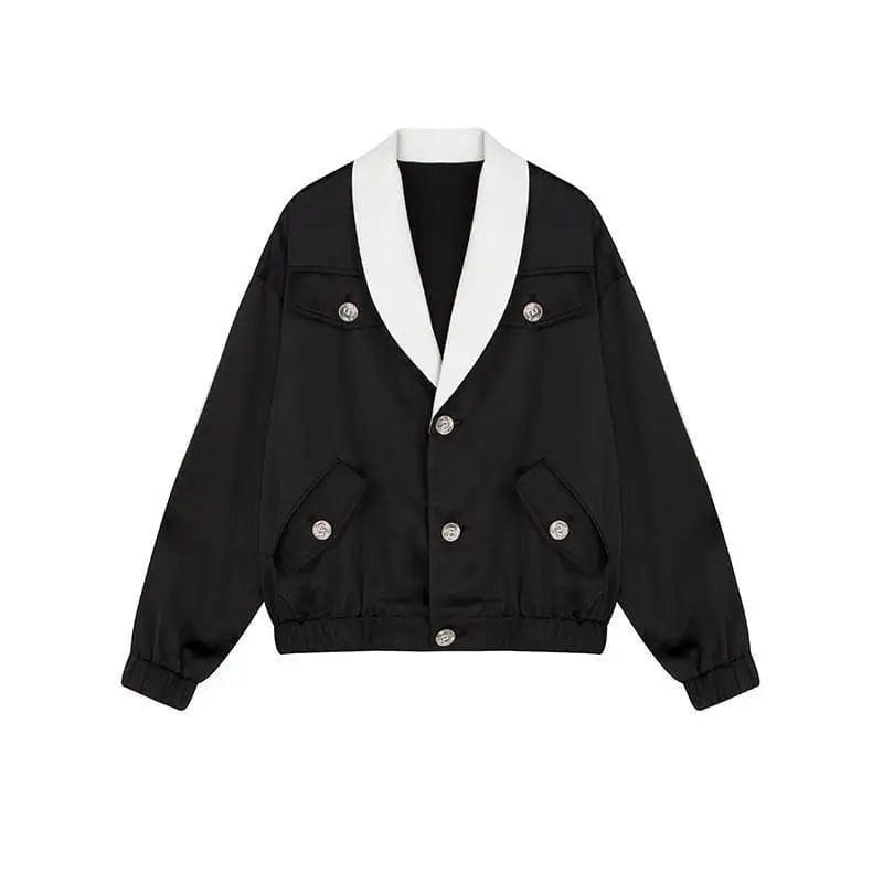 LOVEMI Short Black / S Lovemi -  Short Jacket Wome Thin Loose Gilt Satin Contrast Color