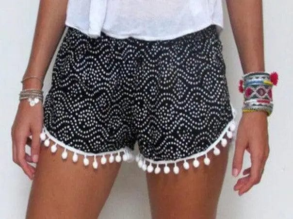 LOVEMI  Short Blcak / L Lovemi -  Printed elastic waist shorts beach pants
