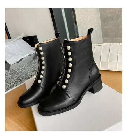 Short Boots Women Leather Round Toe-6