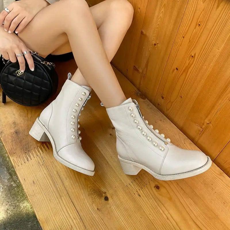 Short Boots Women Leather Round Toe-7