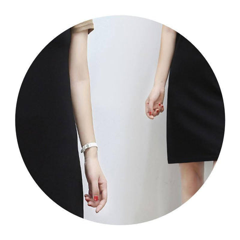 Short sleeve mid long fake two piece suspender dress summer-5