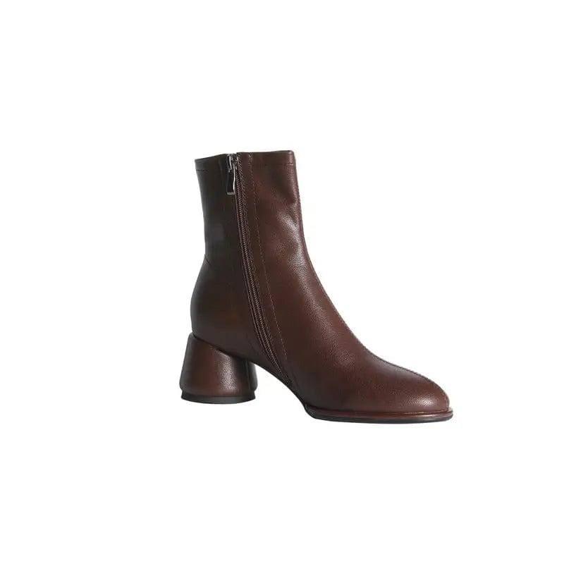 Simple And Comfortable Mid-heel Fashion Boots Women-Brown-2
