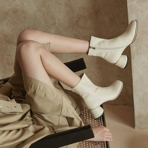 Simple And Comfortable Mid-heel Fashion Boots Women-4