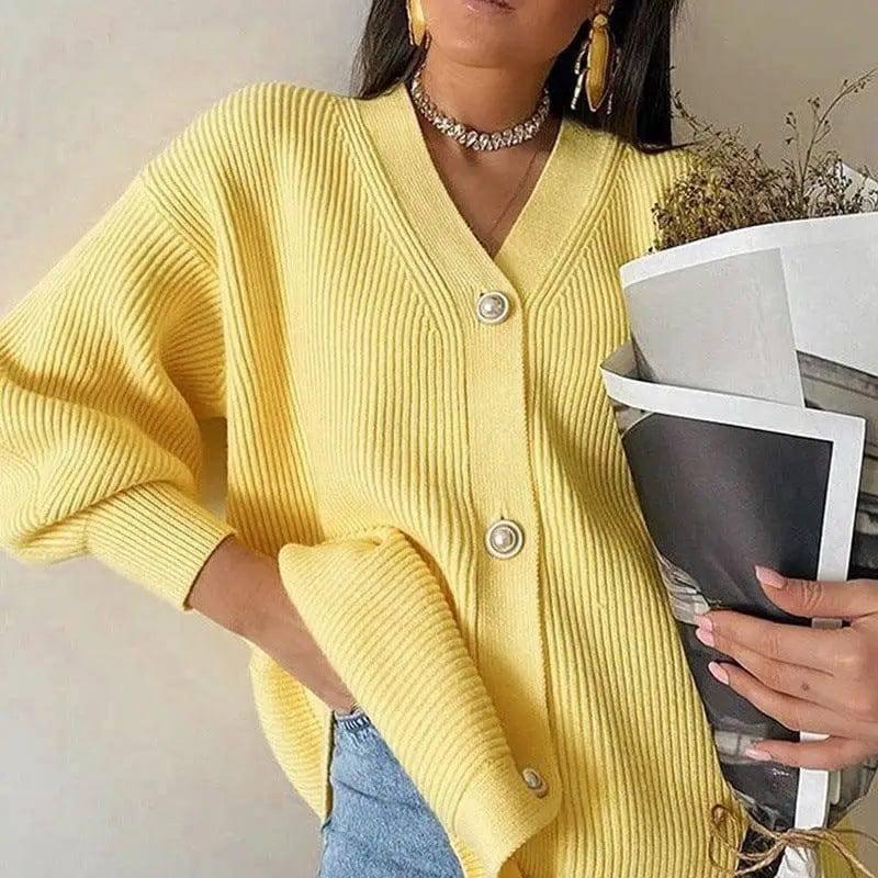 Simple atmosphere sweater coat-Yellow-7