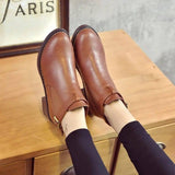 Simple Thick Heel Mid-heel Martin Boots Female Round Toe-Brown-1