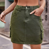 LOVEMI  Skirts Army Green / S Lovemi -  Women's Casual Elastic Waist Denim Suit Skirt