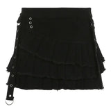 LOVEMI  Skirts Black / S Lovemi -  Metal Buckle Irregular Pleated Denim Skirt