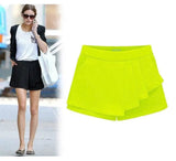 LOVEMI  Skirts Lemonyellow / USAM Lovemi -  Women's Casual Shorts - Mid-Waist Slim Ruffled Skirt.