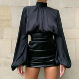 LOVEMI  Skirts Lovemi -  Women's Shiny Patent Leather Pleated Hot Girl Hip Skirt