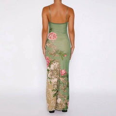 Sleeveless Print Suspender dress women Fashion Vneck slim-2