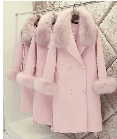 Slim-fit Large Fur Collar Lengthened Thick Woolen Coat-2