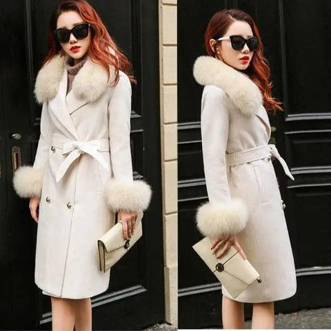 Slim-fit Large Fur Collar Lengthened Thick Woolen Coat-5