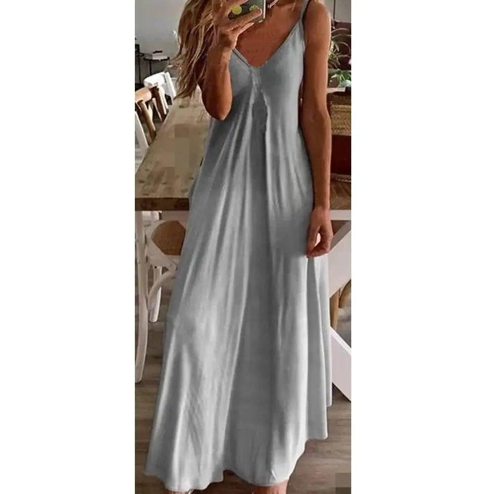 Slim Slimming Gradient Print Long Dress-Grey-2