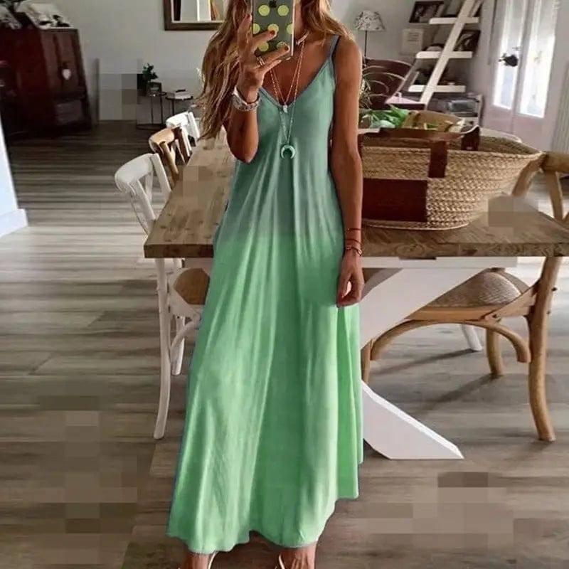 Slim Slimming Gradient Print Long Dress-Green-4