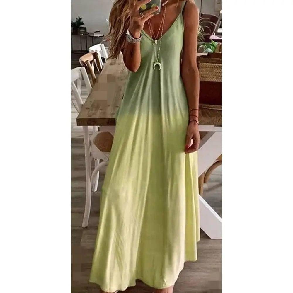 Slim Slimming Gradient Print Long Dress-Yellow-5