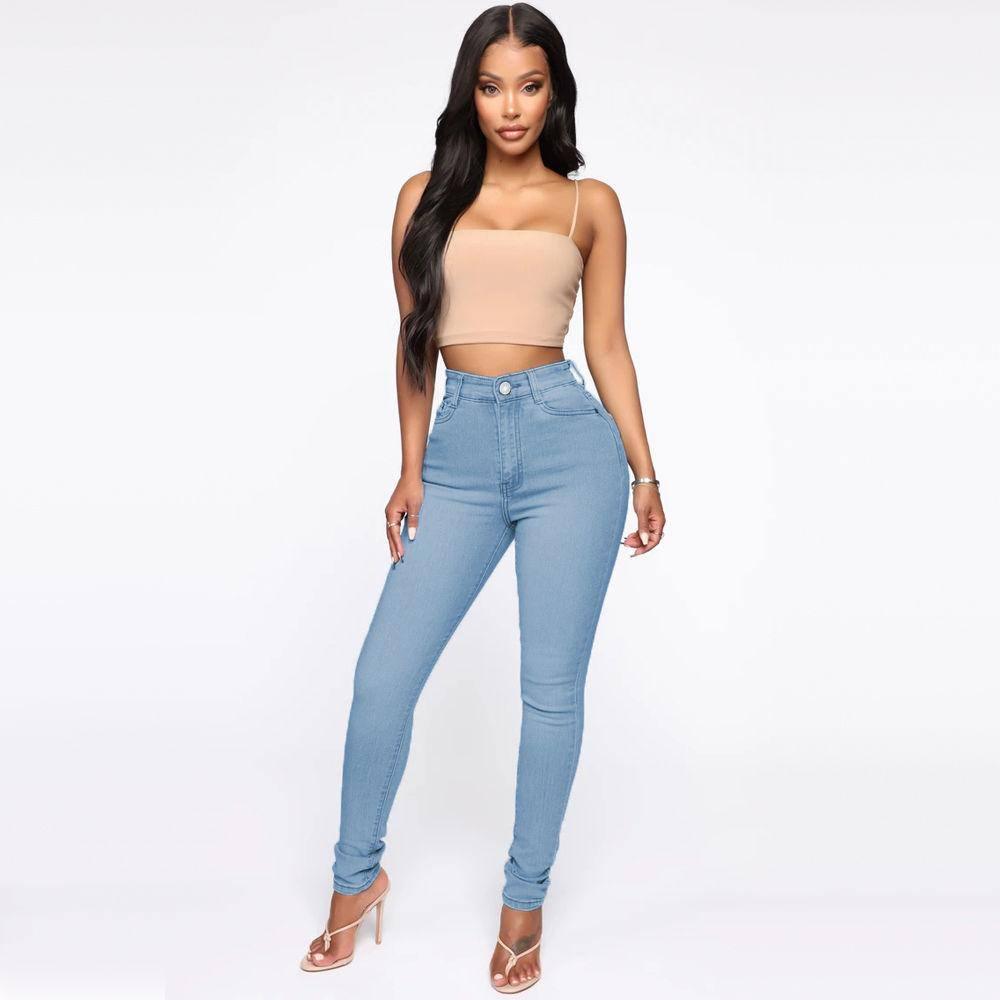 Slimming Jeans Pants For Women High Waist Trousers With-Light Blue-12