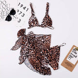 Sling Sexy Leopard Print Ladies Mesh Three Piece Suit-Brown-4