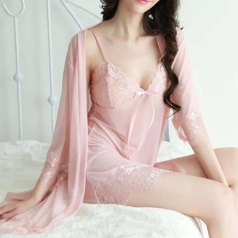 Small Breasts Large Size Three-piece Nightdress-Skincolor-2