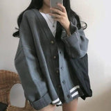 Solid color cardigan sweater-Grey-4