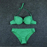 Solid Color Hard Bag Backless Bikini Swimsuit Women-Green-2