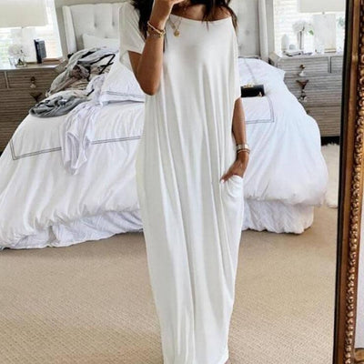 Solid Color Homewear Long Dress-1