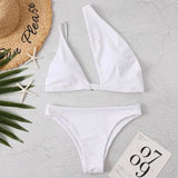 Solid Color One Shoulder Bikini-4