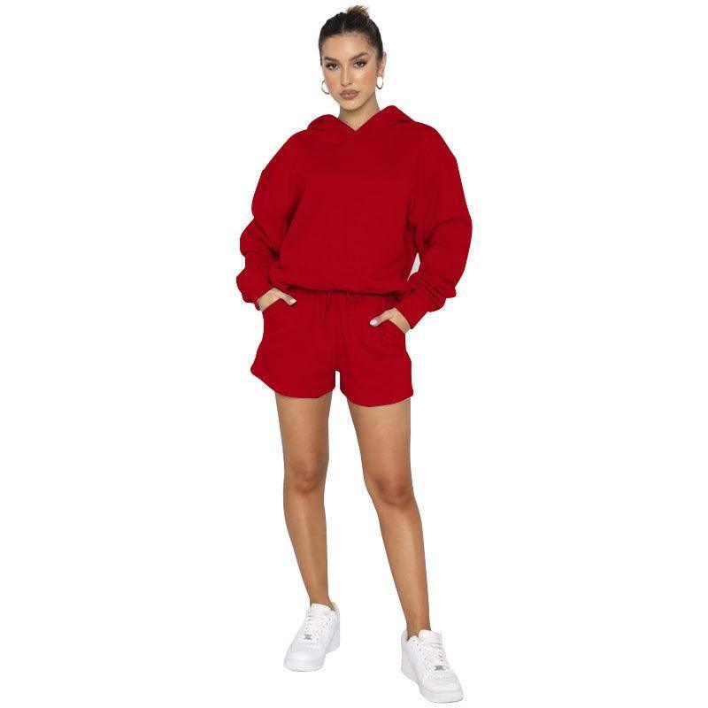 Solid Color Pullover Hooded Long Sleeves Sweater For Women-Red-7