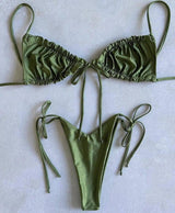 Solid color split bikini swimsuit-Green-8