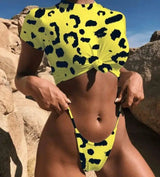 Solid color sports ladies sexy bikini-Yellowleopardprint-12