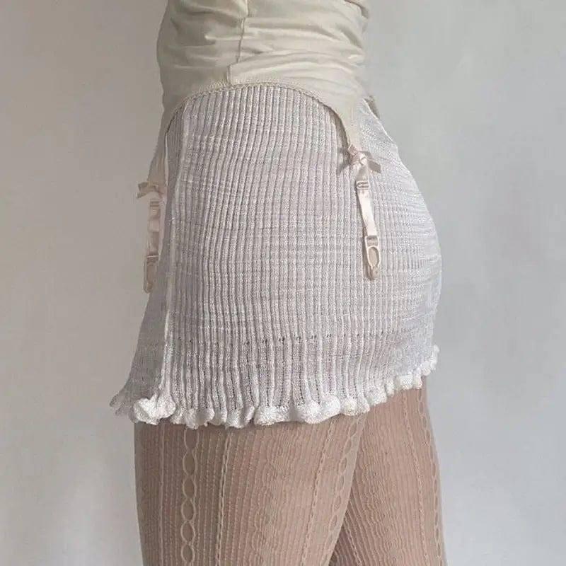 Solid Color Stretch Lace Skirt Ruffle Hip-5