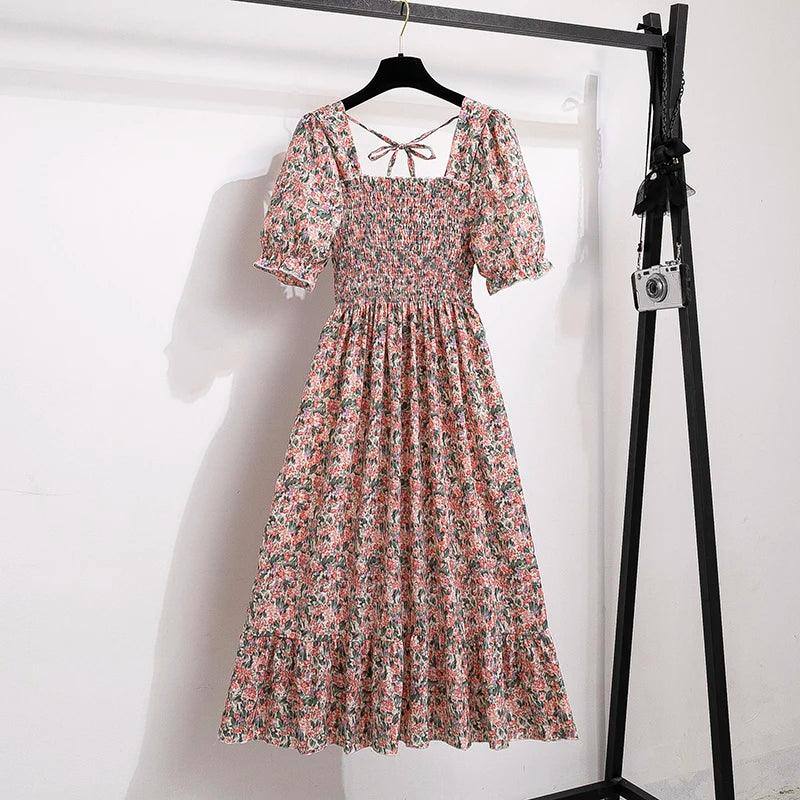 Spring Summer Chiffon Dresses Fashion Female Elastic Waist-fensexiaosuihua-11