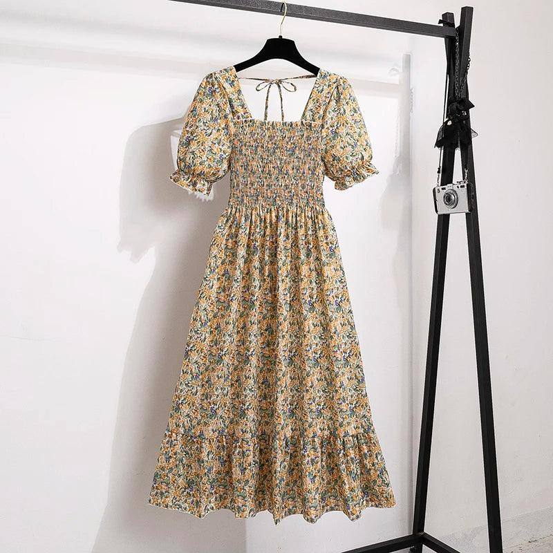 Spring Summer Chiffon Dresses Fashion Female Elastic Waist-huangsexiaosuihua-14