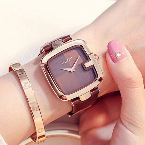Square bracelet watch-Brown-1