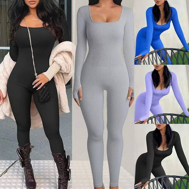 Square Neck And Buttocks Lifting Slim Fitting Jumpsuit-1