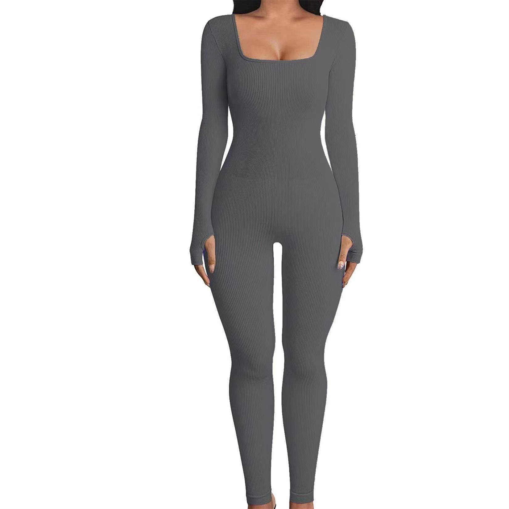 Square Neck And Buttocks Lifting Slim Fitting Jumpsuit-Dark grey-12