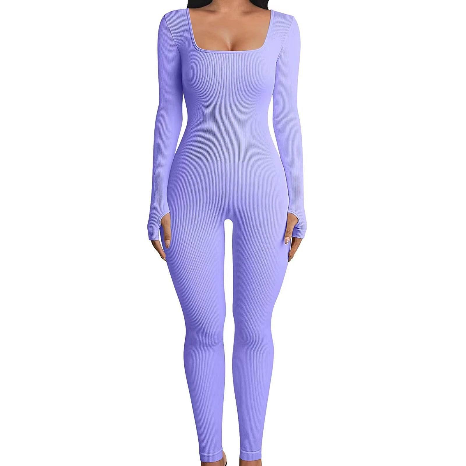 Square Neck And Buttocks Lifting Slim Fitting Jumpsuit-Purple-16