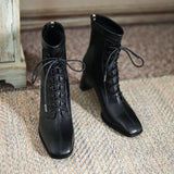 Square Toe High Heel Boots PU Leather Women Ankle Boots-Black-4