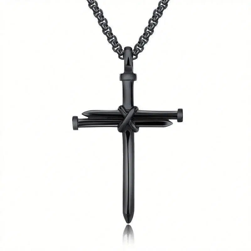 Stainless Steel Titanium Steel Alloy Nail Necklace-Black-4