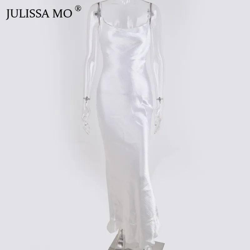Strap Backless Summer Dress Women Satin Lace Up-white-11