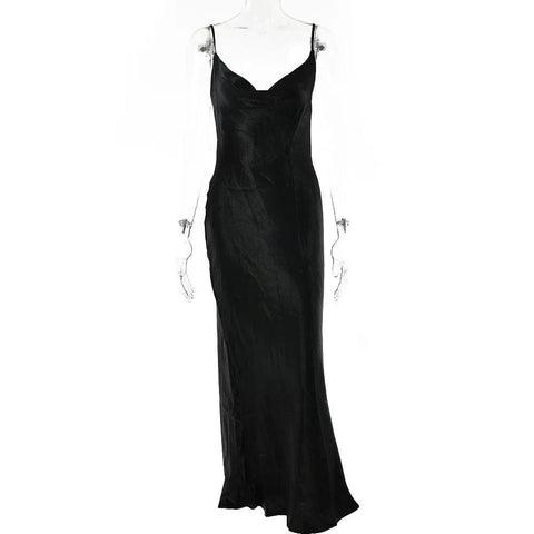 Strap Backless Summer Dress Women Satin Lace Up-black-7
