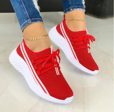 Stripe Sneakers For Women Sports Shoes-Red-1
