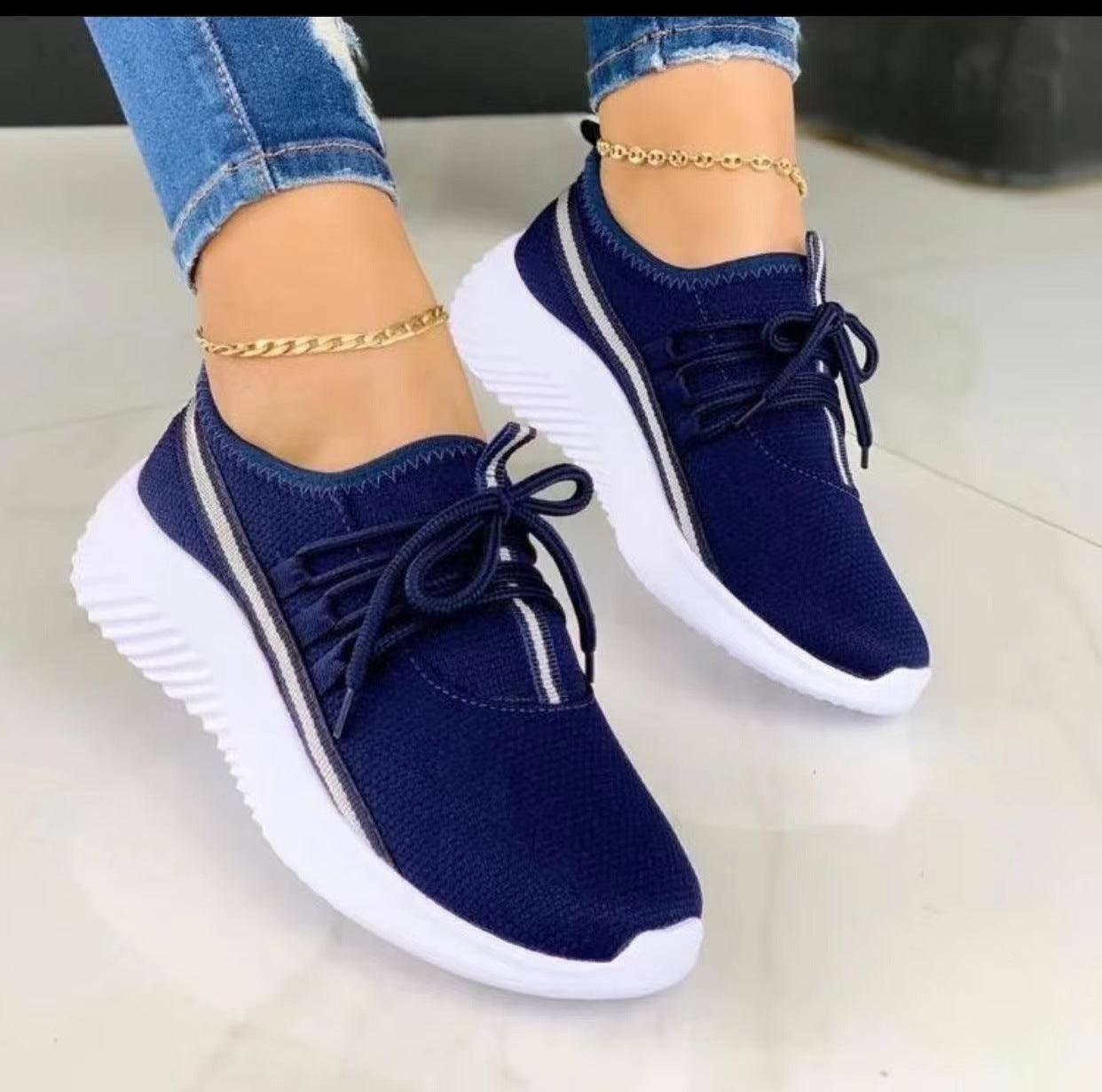 Stripe Sneakers For Women Sports Shoes-Navy blue-2