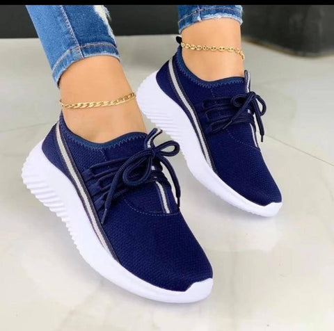 Stripe Sneakers For Women Sports Shoes-Navy blue-2