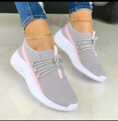Stripe Sneakers For Women Sports Shoes-Grey-3